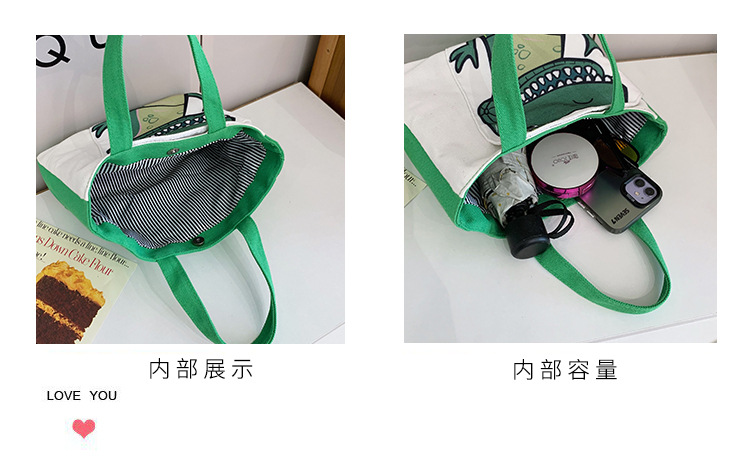 Cute cartoon printed small bag, 2024 summer new style hand-held piggy girl handbag, student storage canvas bag undefined