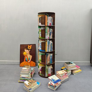 Space-Saving Solid Wood Rotating Bookshelf Picture Book Storage Rack Children's Storage Rack Floor-Standing Corner Home Student Bookcase