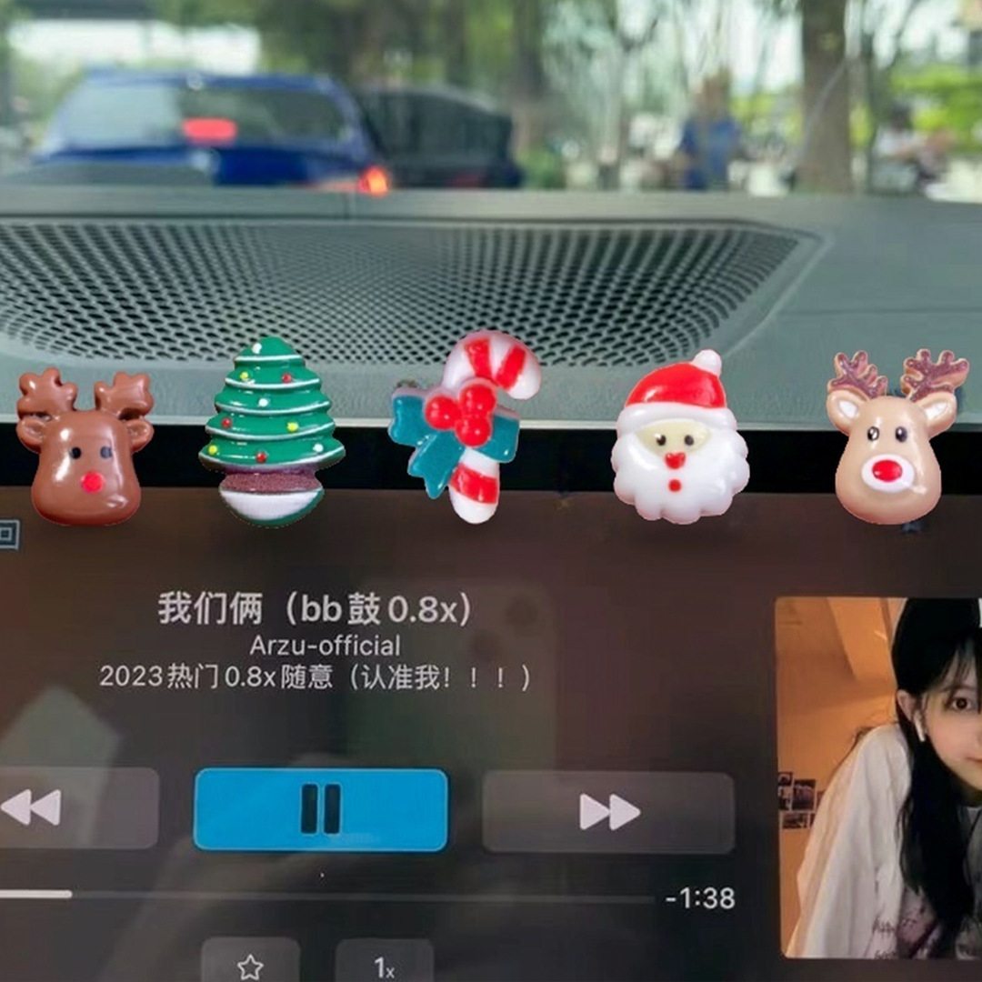 创意圣诞节老人雪人小平面树脂工艺装饰品车载中控台挂件迷你摆件