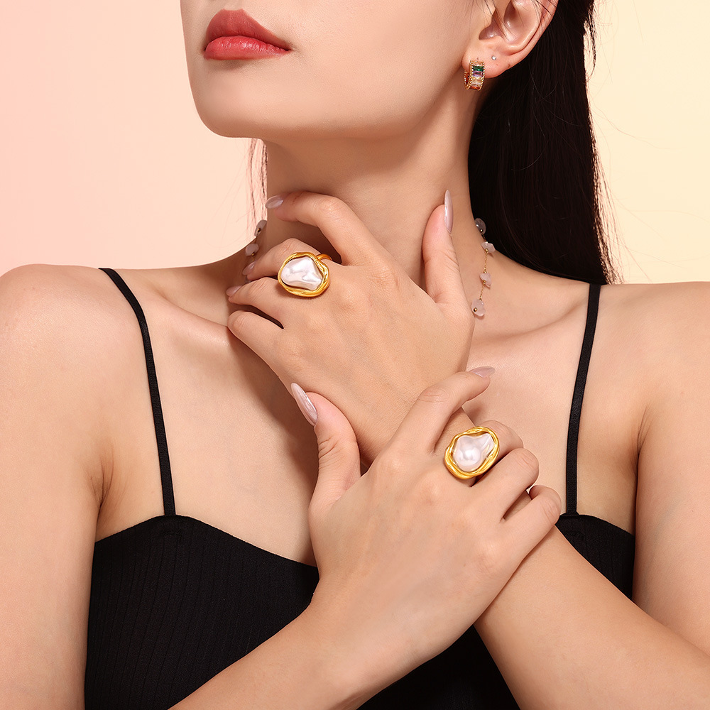 Exaggerated Personality Irregular Imitation Pearl Open Ring French Retro High End Index Finger Ring Light Luxury Ring Jewelry_voghion.com