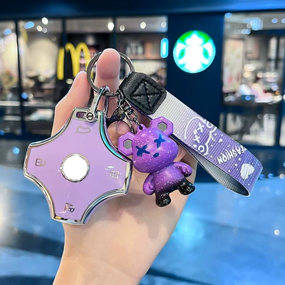eπ008 Special Four-wheel Drive Vehicle | Car key bag - dongfeng-yipai-r-model-smart-4-button-single-shell-purple-purple-violent-bear-pendant