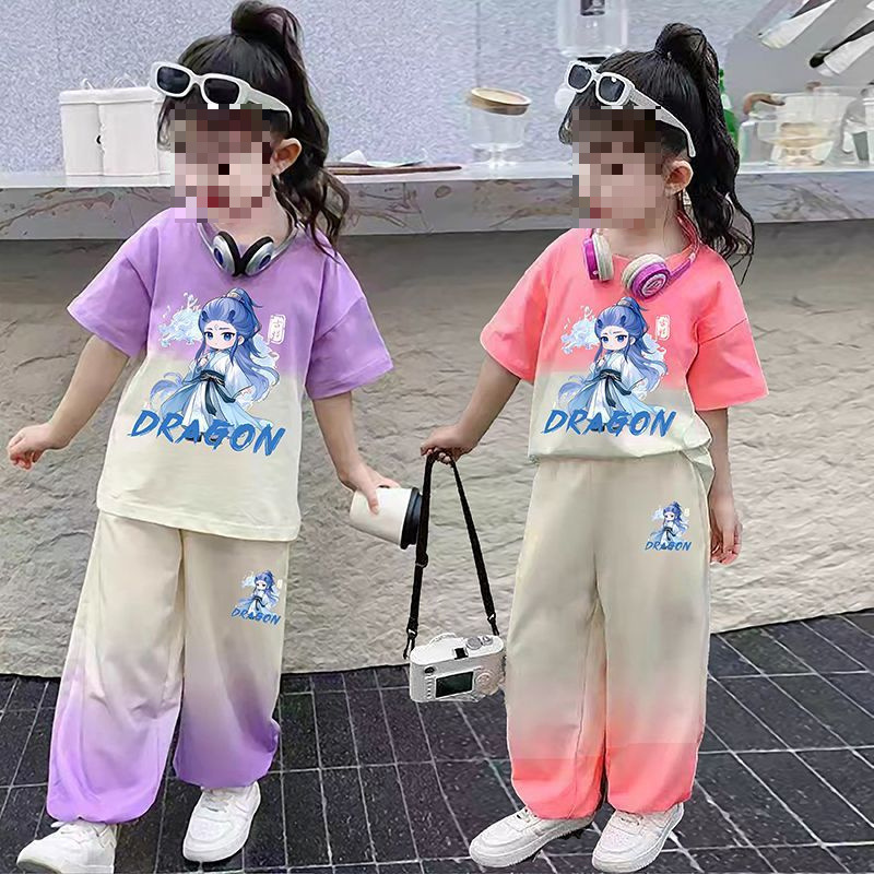 儿童套装新款女童敖丙图案哪吒衣服2025夏季洋气短袖潮流两件套