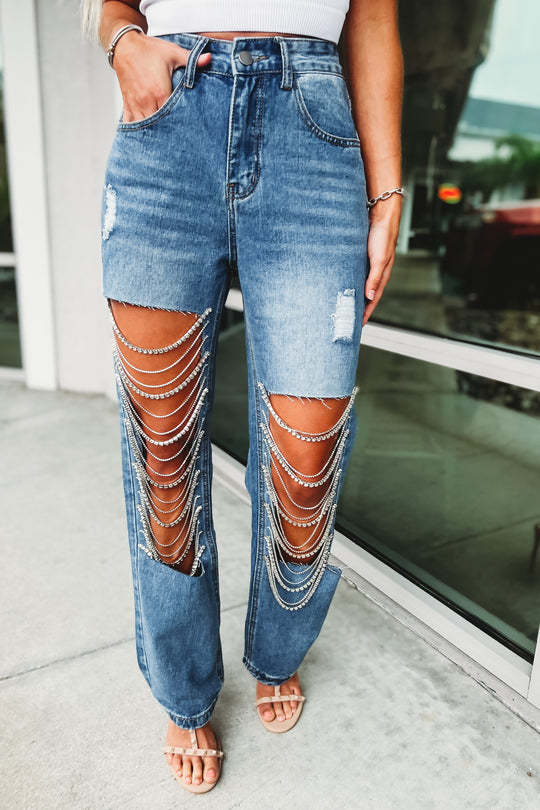 Women's Daily Street Streetwear Solid Color Full Length Ripped Jeans Straight Pants display picture 12