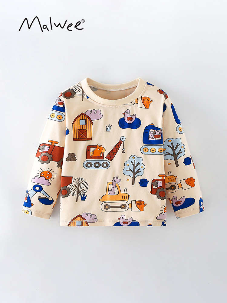 Malwee camiseta de base para niños de otoño nuevo estilo europeo y americano para niños de media edad Casual cuello redondo camiseta de mangas largas para niños