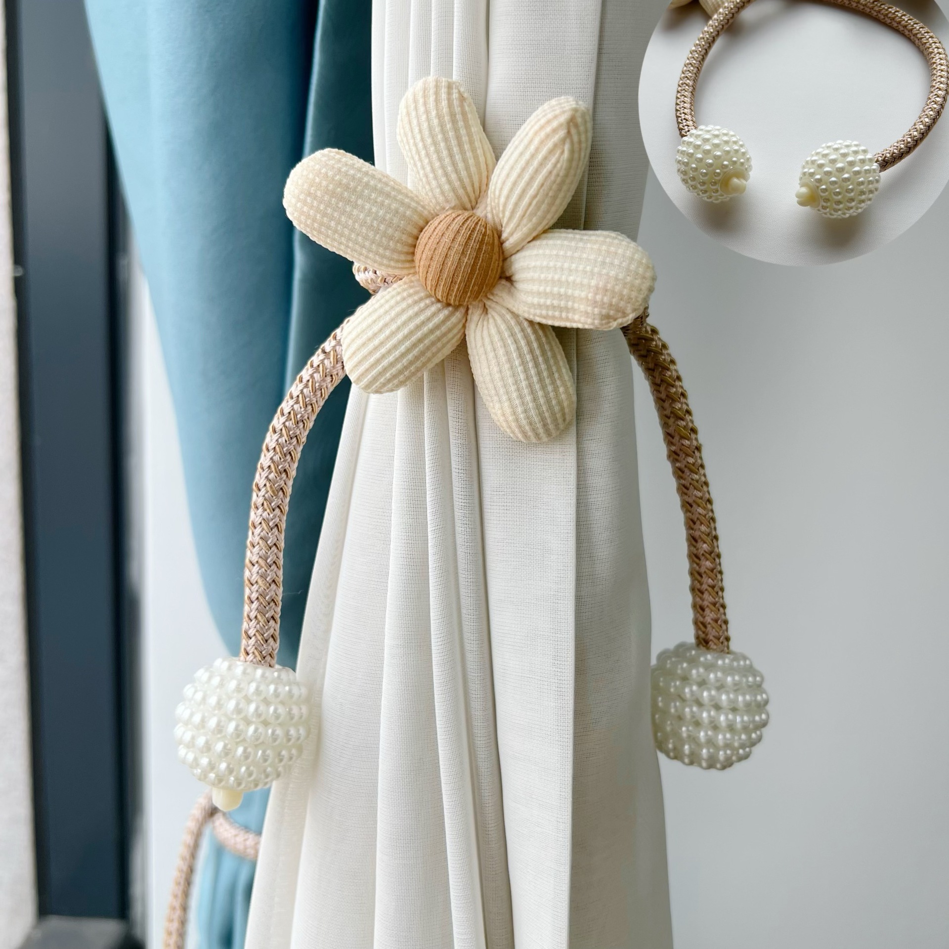 흰 꽃 (진주 버클) (진짜 샷 하이 퀄리티)