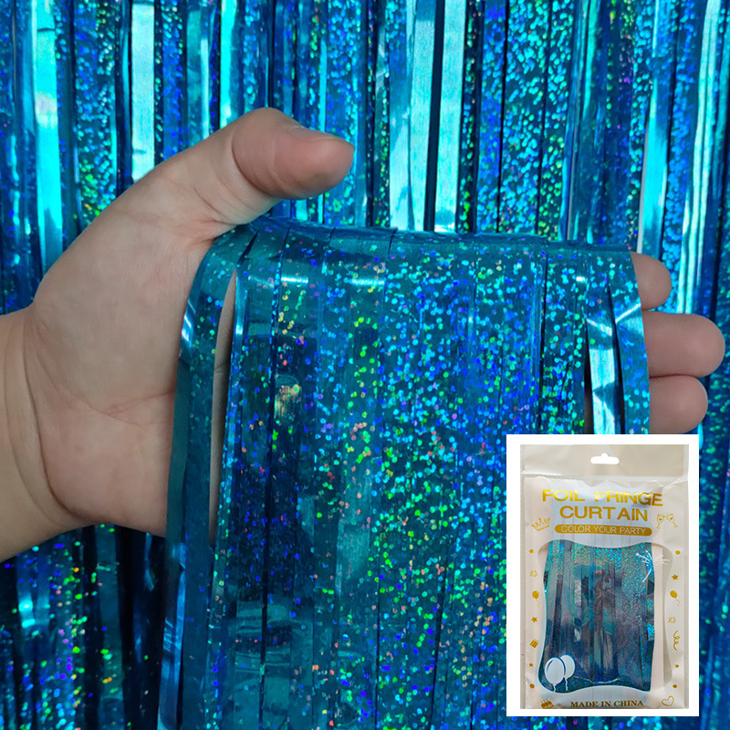 Cortina de lluvia de colores de alto brillo transfronteriza decoración de fiesta de cumpleaños cortina de lluvia láser de macaron brillante de 1*2 m