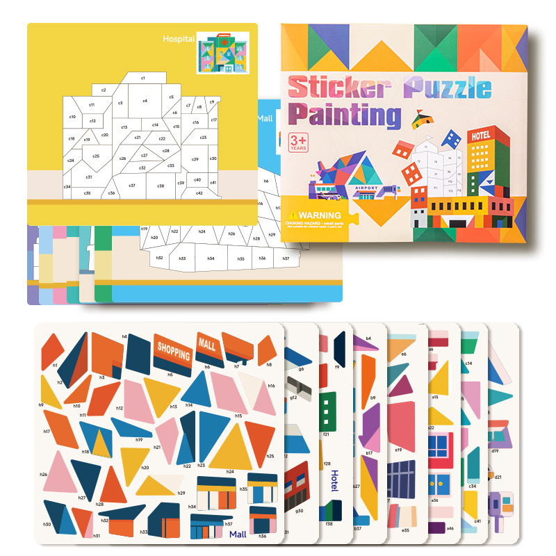 Niños transfronterizos 3D pegatinas puzzle dibujo cognitivo animal automóvil pegatinas puzzle DIY juego de entrenamiento de concentración