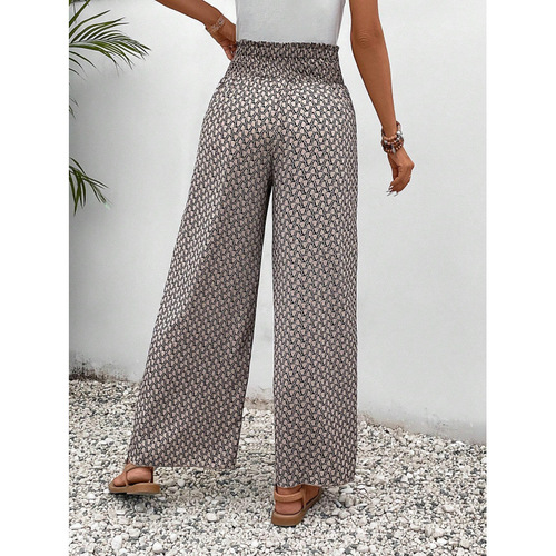 2025 Summer Fashionable All-Match Floral Side-Slit Wide-Leg Culottes for European and American Women