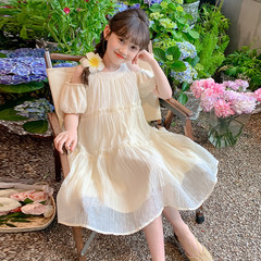 女童夏裝連衣裙2024新款夏天裙子兒童露肩公主裙小女孩夏季雪紡裙