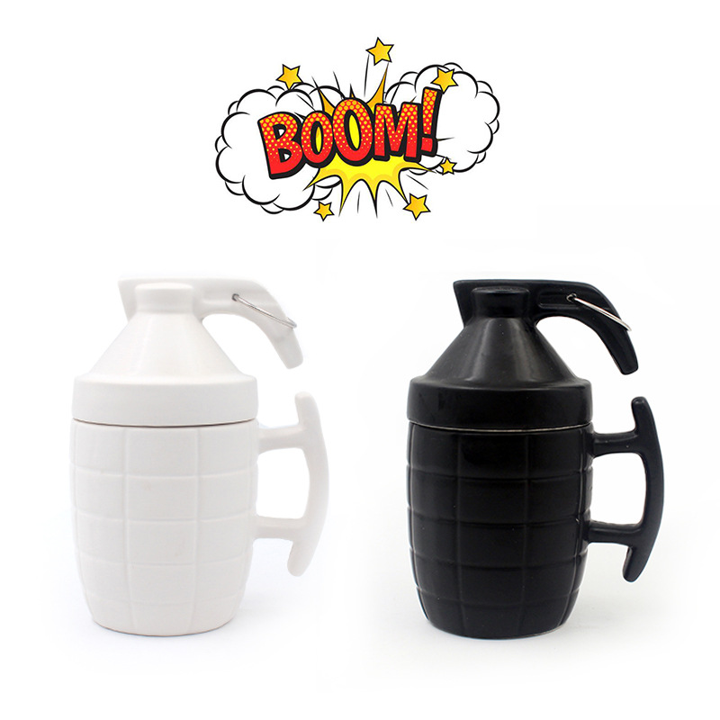 Taza de granada con temática militar con tapa para novio, taza de café de cerámica con diseño de mina terrestre.