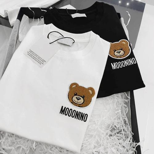 Embroidered Bear Summer Dress Children's Pure Cotton Short Sleeve T-Shirt 2024 New Trend Brand Ins Children's Clothing Baby Pure Cotton T-Shirt