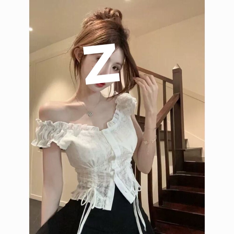 Pure Desire Style White Lace-Trimmed Chic Sleeveless Top for Women, Summer Off-Shoulder Two-Way Wear, Waist-Cinching Drawstring Blouse Pure Desire Style White Lace-Trimmed Chic Sleeveless Top for Women, Summer Off-Shoulder Two-Way Wear, Waist-Cinching Drawstring Blouse