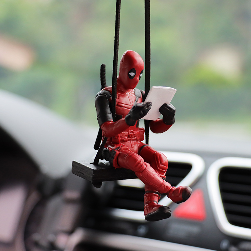 Cartoon Deadpool Car Rearview Mirror Car Pendant Reading Book Little Naughty Car Accessories Car Pendant Interior Decoration