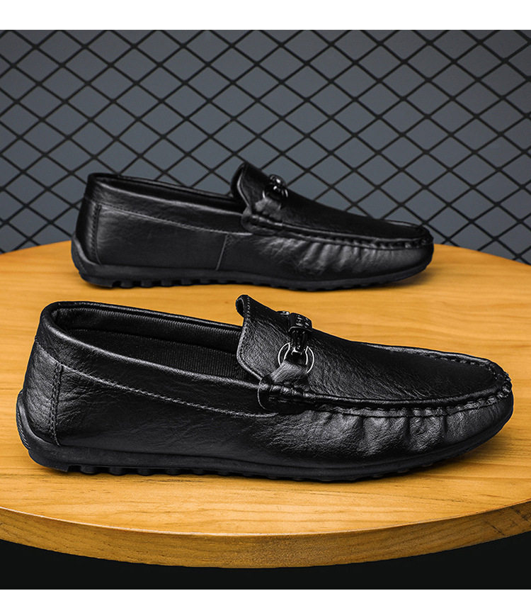 Giày lười nam da PU mũi tròn đế phẳng kiểu mới mùa thu, giày lái xe slip-on — 9108 đen, màu đen chi tiết 15