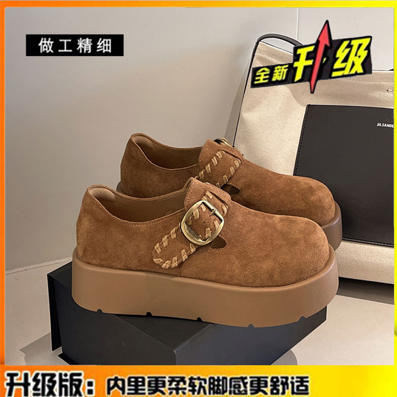 松糕厚底全包勃肯鞋女鞋子2025秋冬季新款真皮乐福鞋休闲博肯单鞋|undefined