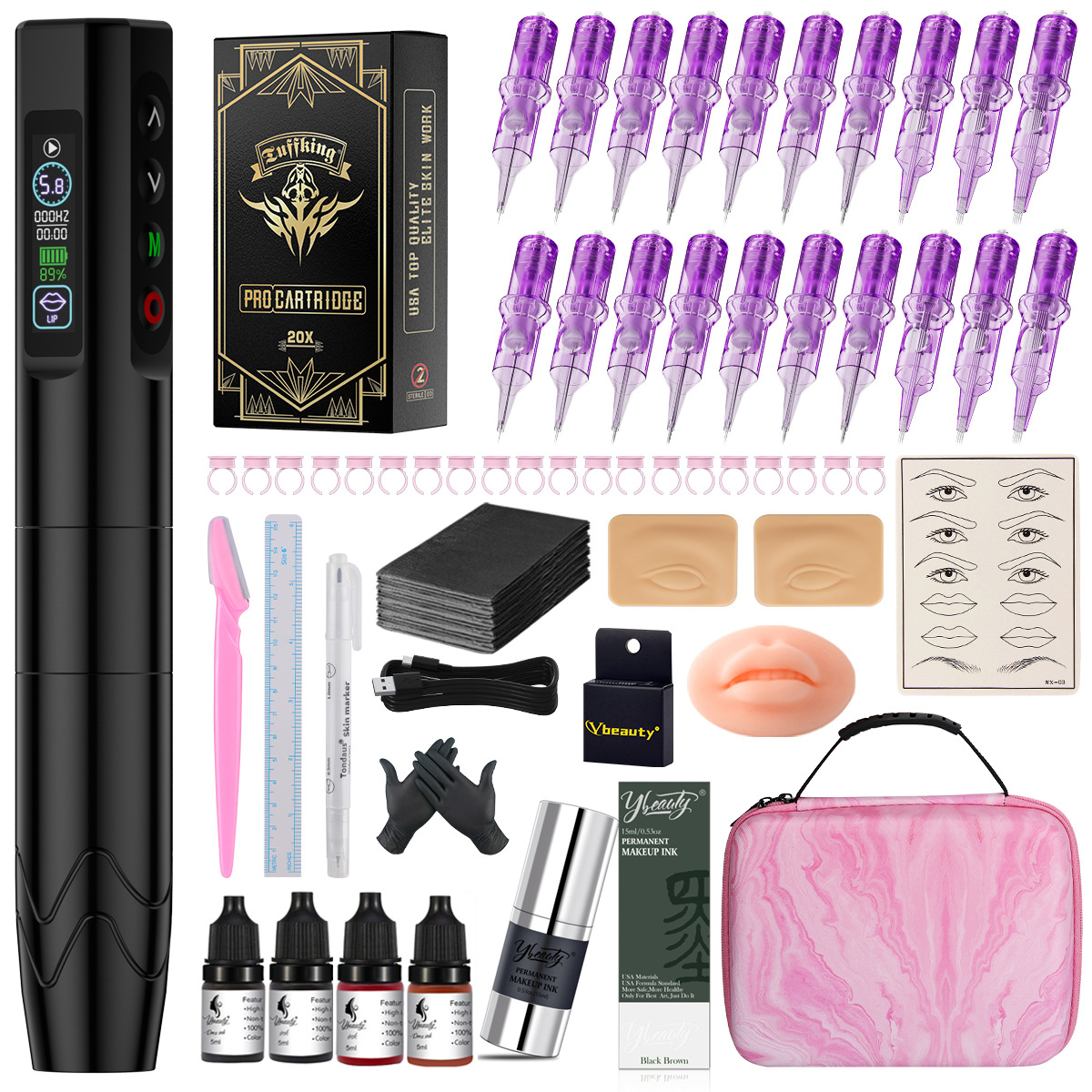 Máquina de Tatuaje Inalámbrica Multimodo de Doble Batería para Cejas, Labios y Delineador de Ojos, Juego Completo de Herramientas para Tatuajes Pequeños Todo en Uno