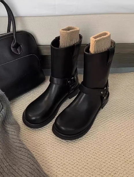 Grava madre ~ botas de vaqueros occidentales botas de metal retro mujeres otoño 2024 nuevas botas de motor de cabeza redonda botas cortas mujeres
