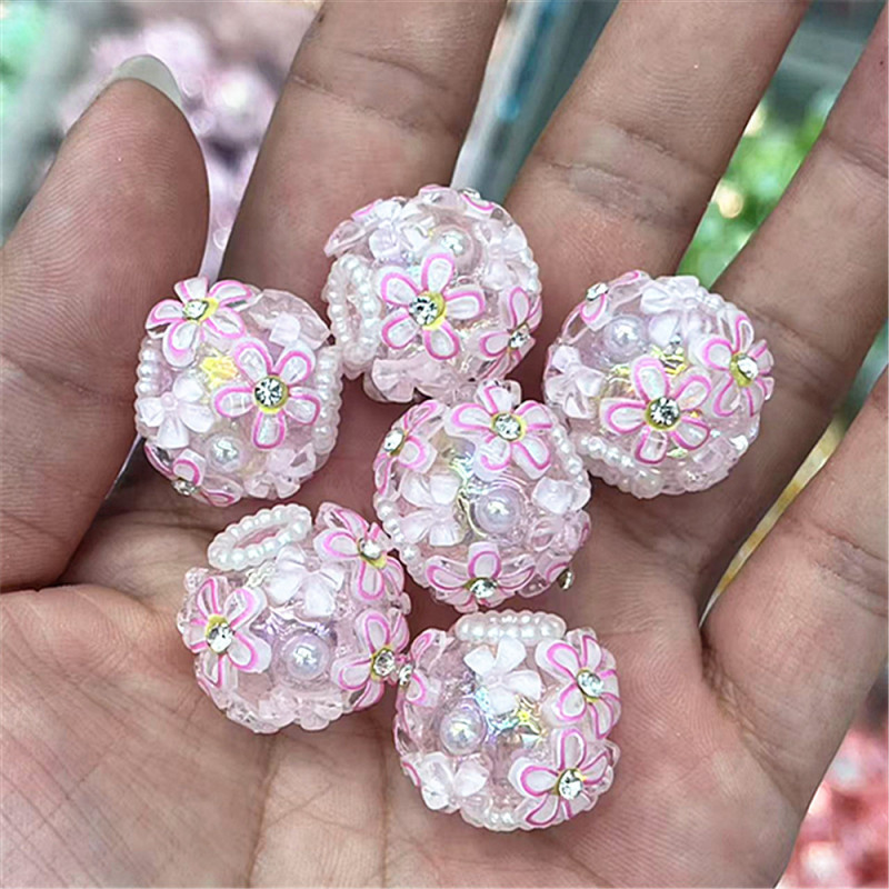 跨境重工双彩五叶花点钻花球串珠diy串珠笔手机链钥匙扣车挂等配|undefined