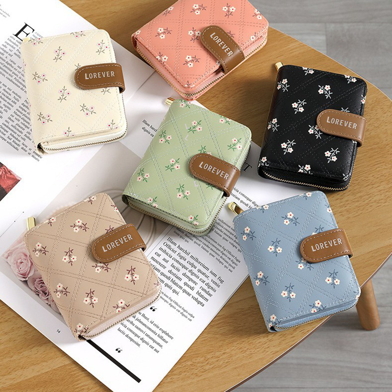 Nuevo estilo de alta gama, billetera de mujer transfronteriza pequeña y simple, bolso de tarjeta impreso corto, bolso de wallet, monedero con cremallera