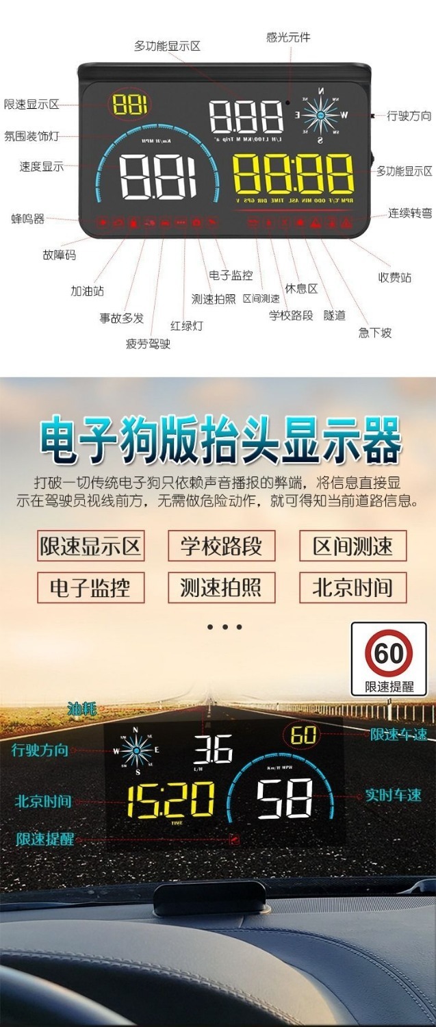 L5U new universal obd car hud head-up display GPS speed measurement electronic dog black technology speed suspension
