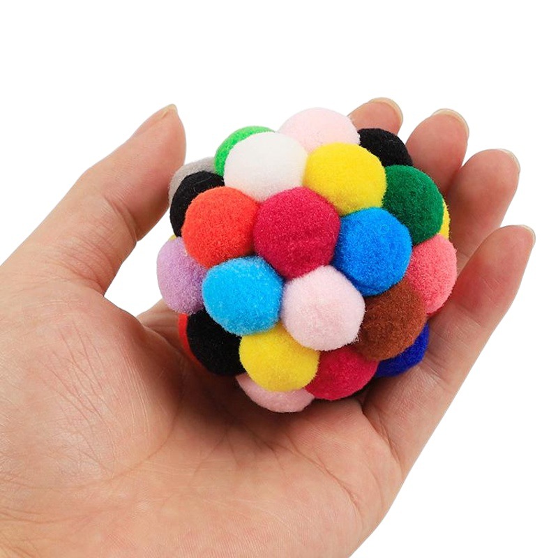 Juguetes de gato, lindo pompón de sonido colorido, 6cm, perro mascota, dientes, dientes, peluche, campanas, juguetes para perros