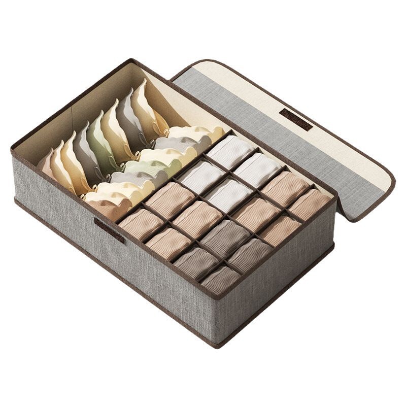 家庭用学生寮用の綿と麻の下着収納ボックス、靴下や下着用のスリーインワン引き出し型コンパートメント整理品|undefined