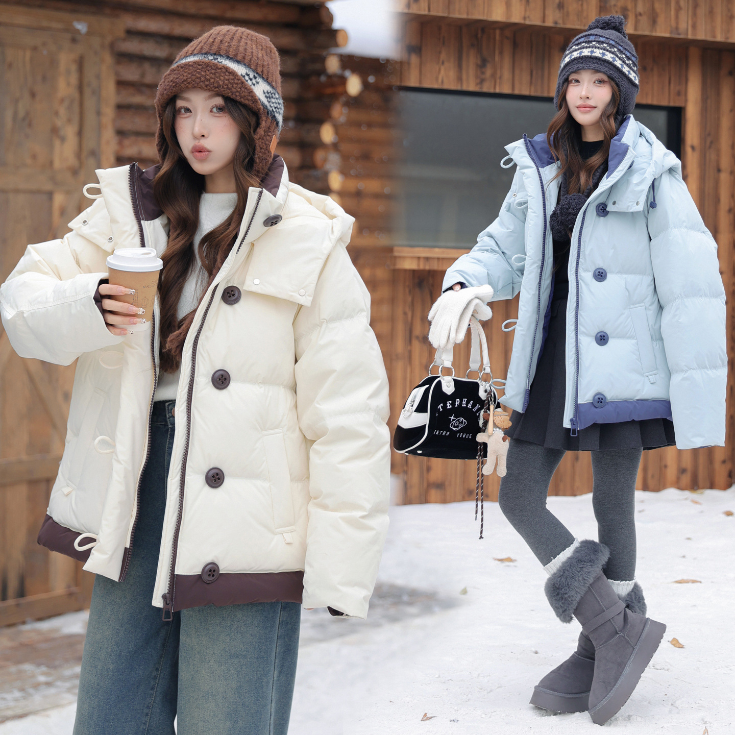 90鸭绒撞色加大码羽绒服女中长款2025冬季新款胖mm200斤加厚外套