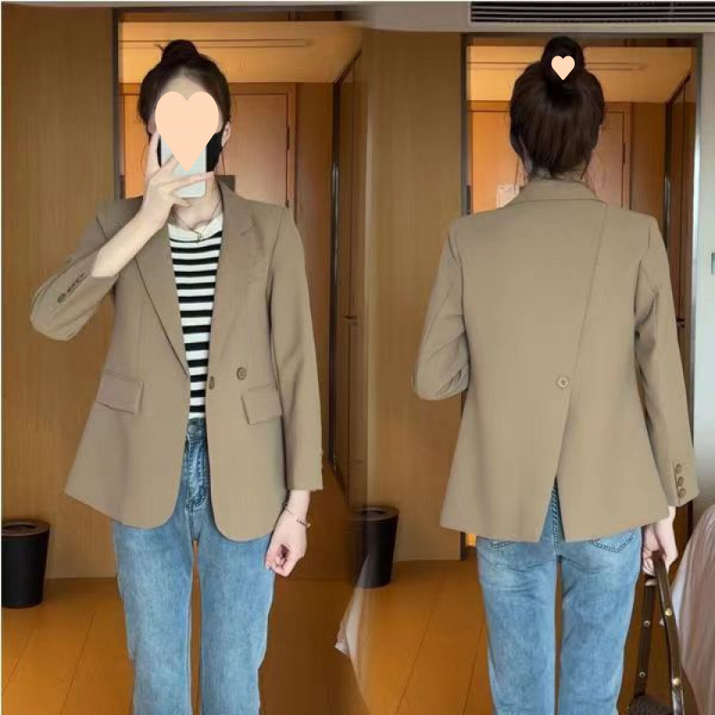 Women's Spring/Autumn Poplin Blazer - Simple Commuting Style, High-End Trendy Korean Version, Loose Fit Blazer