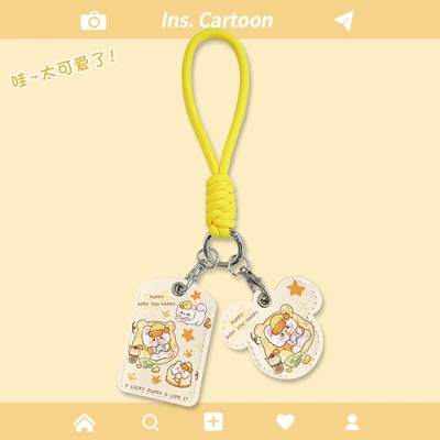 Electric vehicle key cover shell | Case for Bus Card - dual-card-holder-yellow-key-strap-yellow-puppy