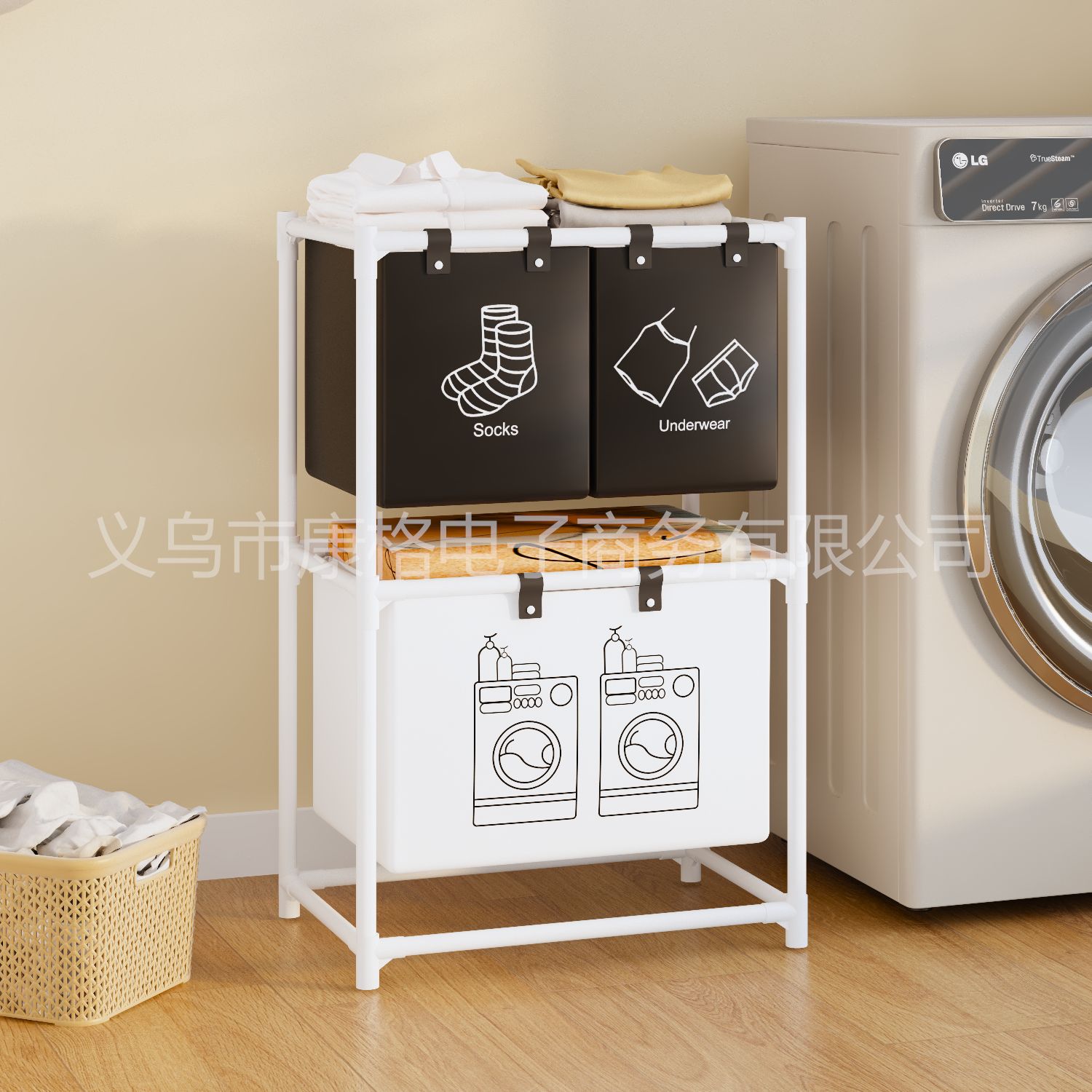 Nuevo almacenamiento de doble capa de ropa sucia canasta de almacenamiento de estante de almacenamiento de ropa clasificado almacena artefactos