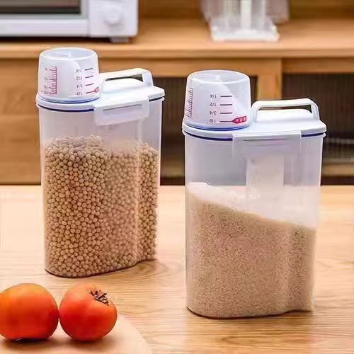 Multi-grano caja de almacenamiento de grano hogar tarro de almacenamiento Cubo de arroz cocina de almacenamiento de alimentos de plástico sellado frasco de frijoles