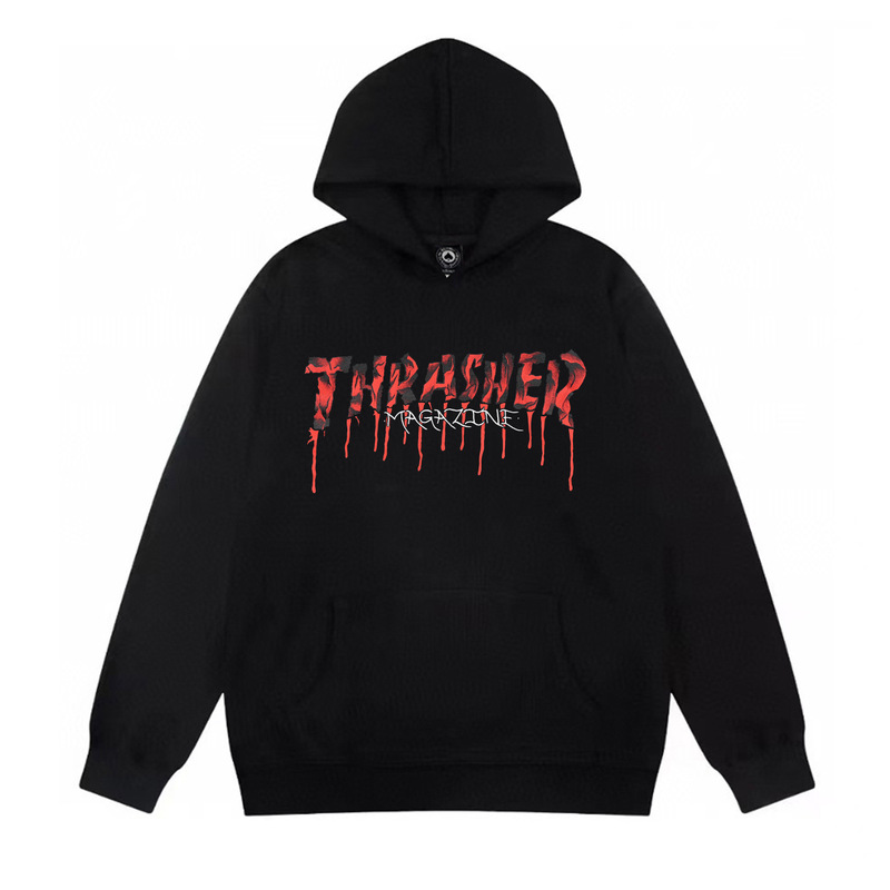 Thrasher Flame Hooded Sweatshirt Pullover Loose Fit Unisex Couple Cross-Border Shipping Casual Hoodie Suitable for Outdoor Activities