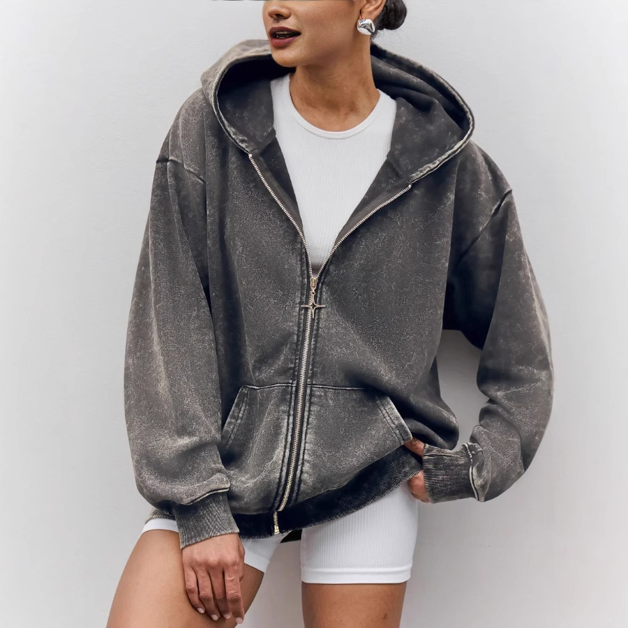 Schwerer Cardigan mit Reißverschluss und Kapuze für Herren, amerikanischer Retro-Stil, lockerer Oversize-Schnitt, Unisex, Herbst- und Winter-Partner-Sweatshirt_voghion.com