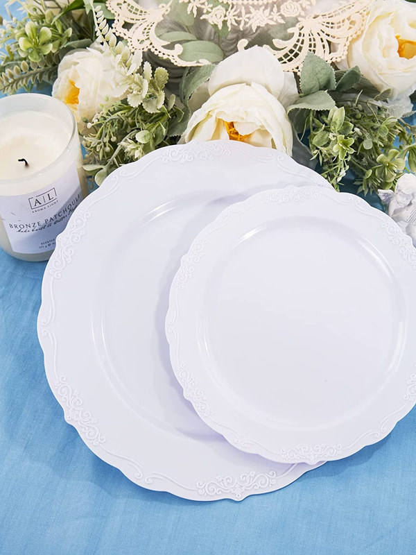 30 Disposable Plates Colorfulful Hard Plastic Discs Pink Party Tableware Western European Style Embossed Flat Plates