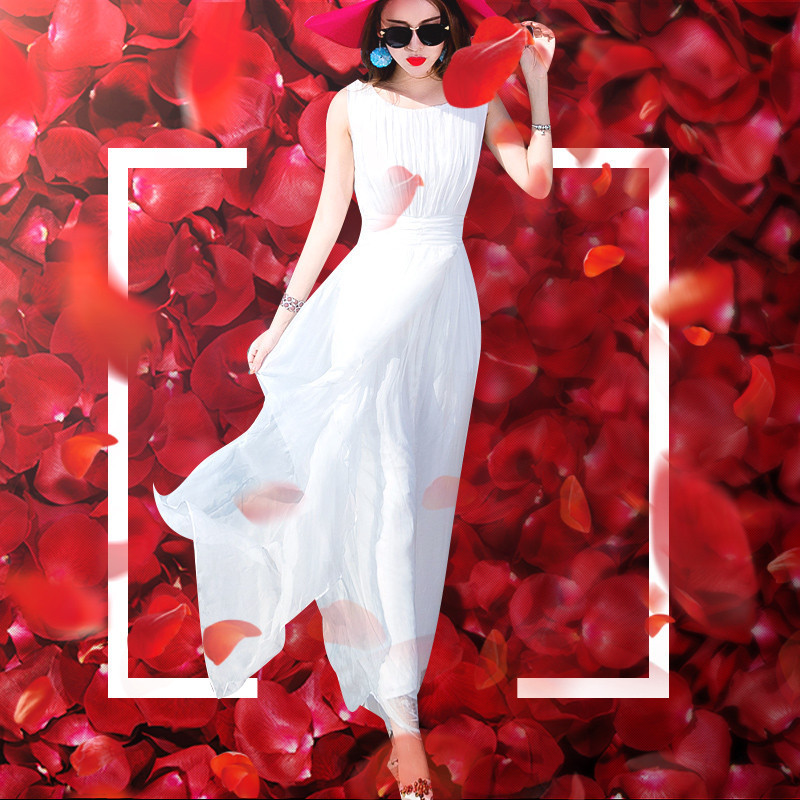 Xi Fei-slim fit high waist pure color Bohemian seaside holiday travel mulberry silk beach dress Xi Fei-slim fit high waist pure color Bohemian seaside holiday travel mulberry silk beach dress
