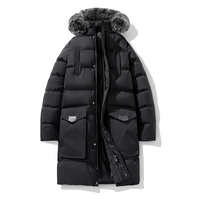 Large Size Men's Jacket Hooded Cotton-padded Jacket Medium And Long Cotton-padded Jacket Thickened And Warm Large Fur Collar Cotton-padded Jacket_viptrois.com