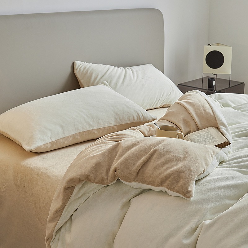 a类双拼加厚牛奶绒四件套保暖纯色高克重三件套床单被套冬季新款4