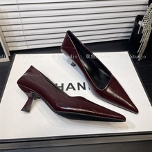法式高跟鞋女细跟2025年春季新款气质斜口尖头单鞋黑色职业工作鞋