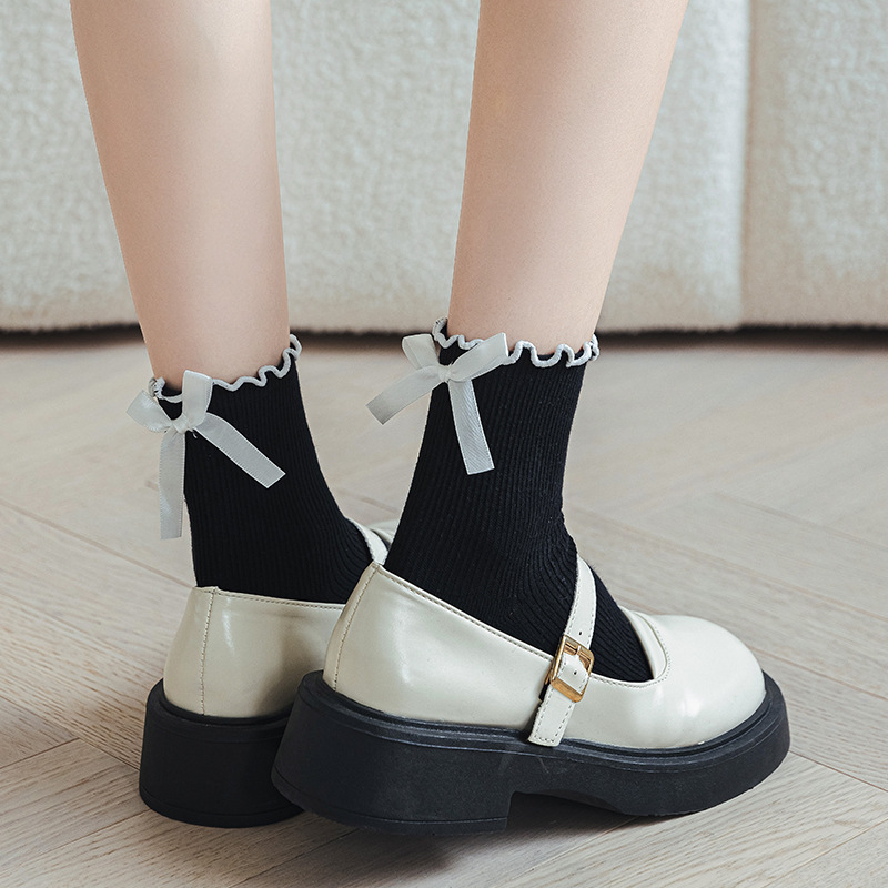 Socks Lingerie Type Women's Sweet Simple Style Bow Knot Cotton Crew Socks A Pair