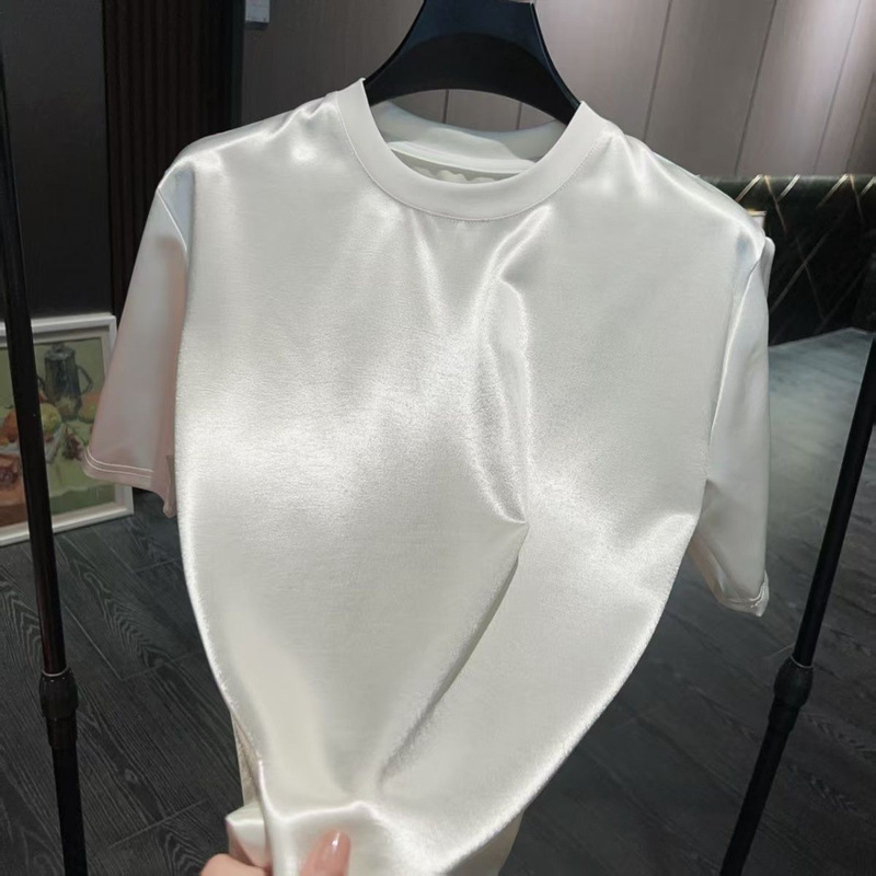 2025 新しい夏の酢酸 Tシャツ半袖メンズスリムラウンドネック幾何学ニッチインファッション韓国スタイル Tシャツ男性|undefined