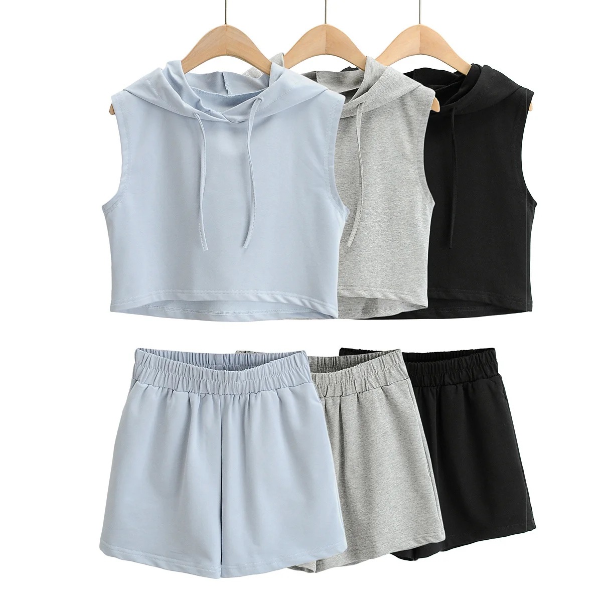 hooded sweatshirt loose wide-leg sports shorts set NSAC34392