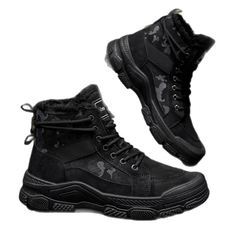 Zapatos de hombre de invierno de terciopelo, botas Martin de alta altura, zapatos de calentamiento antideslizantes para hombres con terciopelo de suela gruesa, zapatos de montaña antideslizantes