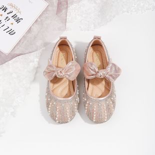 Girls Princess Shoes 2023 Spring New Children's Cute Soft Bottom Crystal Shoes Little Girls Flat Bow Shoes