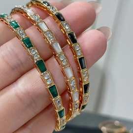 蛇骨手镯女18k玫瑰金满钻蛇形手环白贝间钻高级感精工手镯cnc工艺