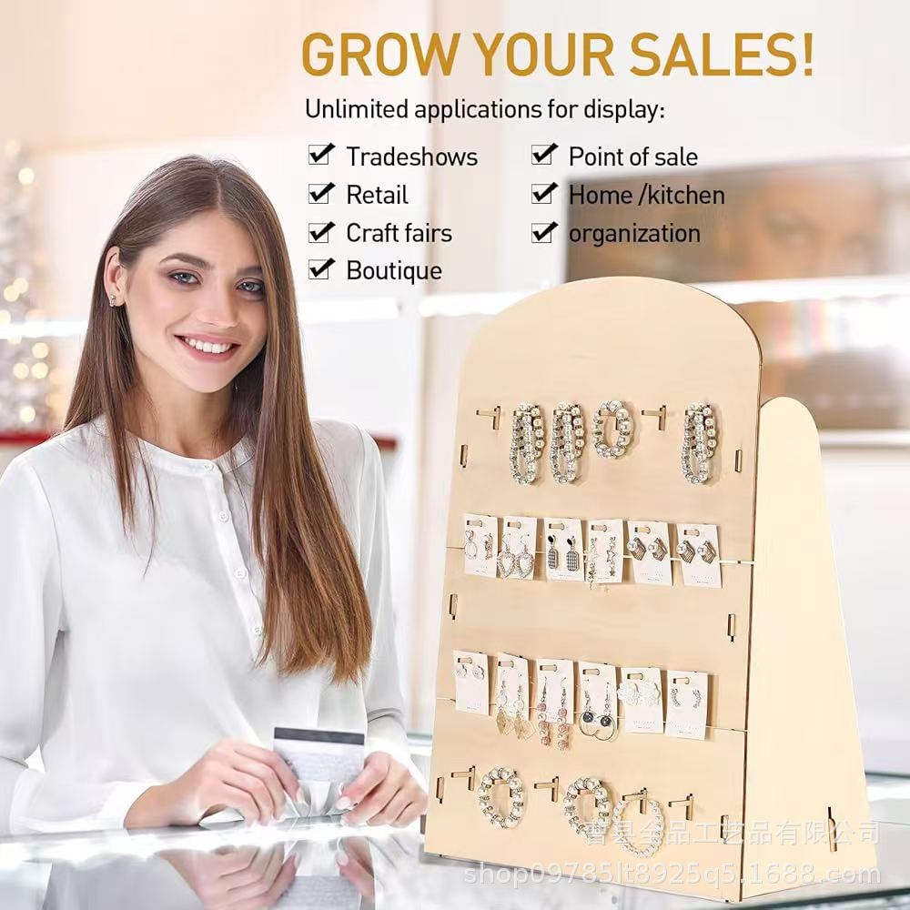 Pendientes de madera maciza Soporte de exhibición de pendientes de joyería tridimensional Soporte de almacenamiento de pendientes de cuatro capas de color de madera