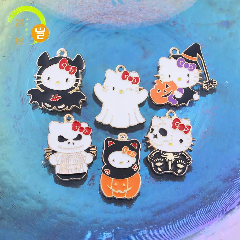 万圣节幽灵凯蒂猫 滴油合金耳环挂件环饰品发饰吊坠diy饰品配件
