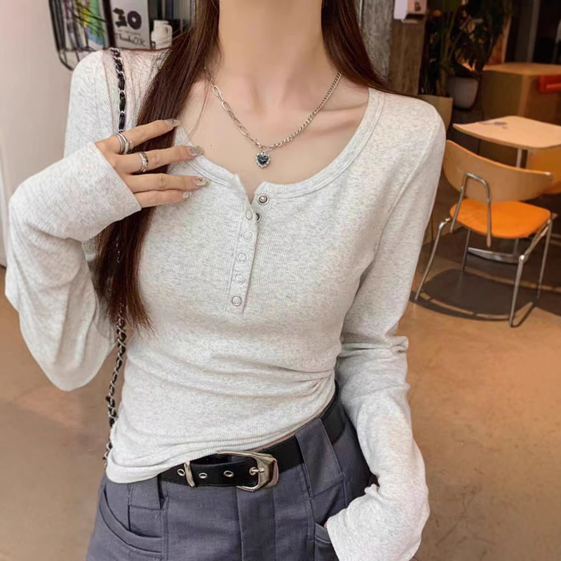 Round Neck Base Shirt for Women, Suitable for Layering or Wearing Alone, 2026 New Spring, Autumn, and Winter Style, Slim Fit, Versatile, Solid Color, Long Sleeve Top