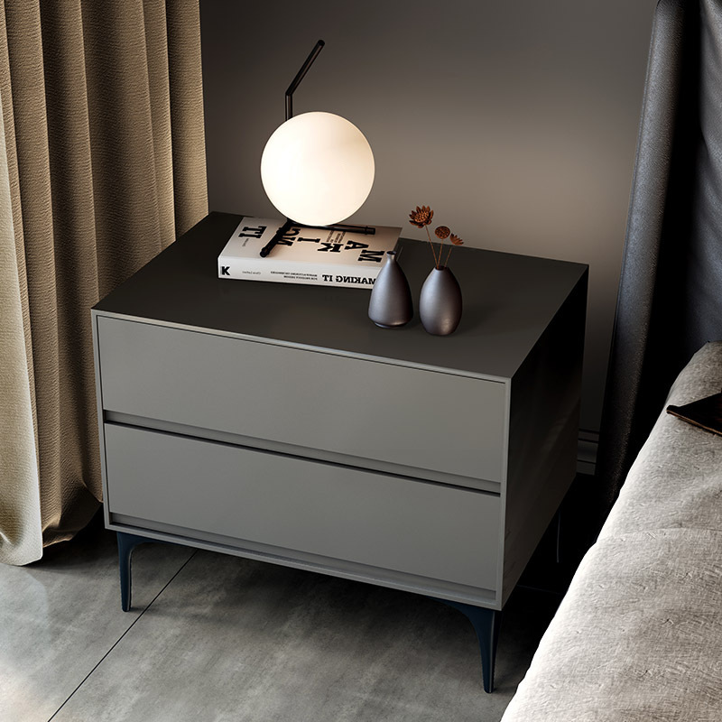 All Solid Wood Bedside Table, Simple and High-End, Minimalist Lock Slate Master Bedroom Home Black Bedside Table Paint Process
