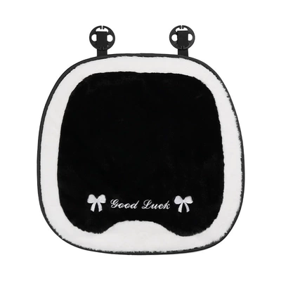 Winter Car Seat Cushion Plush Warm Car Seat Cushion Cute Bow Light Luxury High-End Car Seat Cover (Seat cushion, seat cover) - rabbit-fur-lucky-bow-cushion-black-front-row