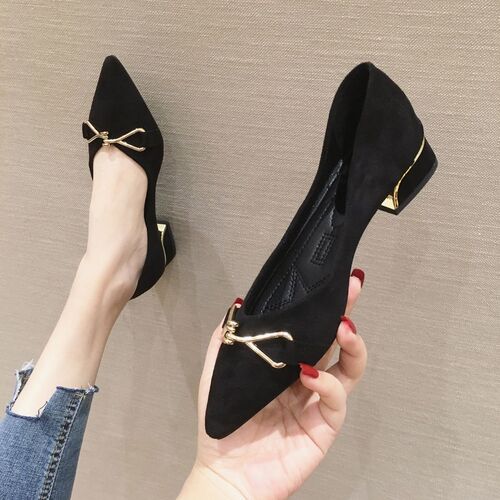 Fashionable French shallow-cut commuting professional work shoes, chanel style pointed and thick heel single-layer shoes, women's 2025 summer and autumn new style
